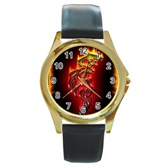 Dragon Fire Round Gold Metal Watch