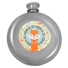 Foxy Fox Canvas Art Print Traditional Round Hip Flask (5 Oz) by BangZart