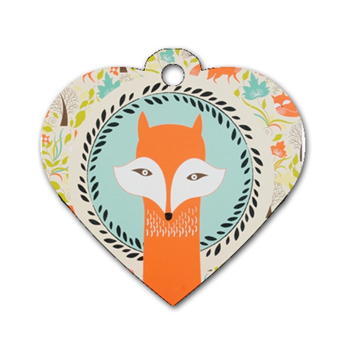 Foxy Fox Canvas Art Print Traditional Dog Tag Heart (One Side)