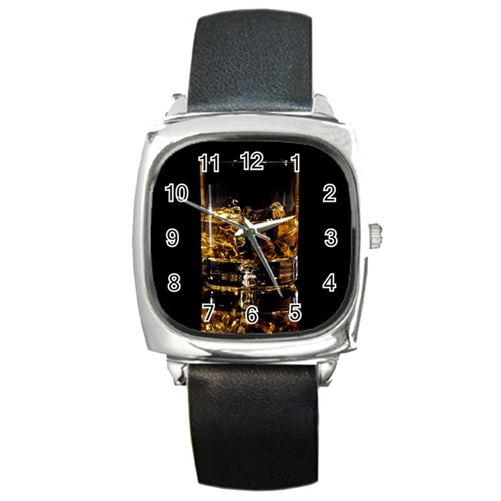 Drink Good Whiskey Square Metal Watch