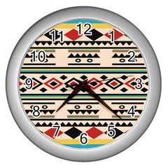 Tribal Pattern Wall Clocks (silver)  by BangZart