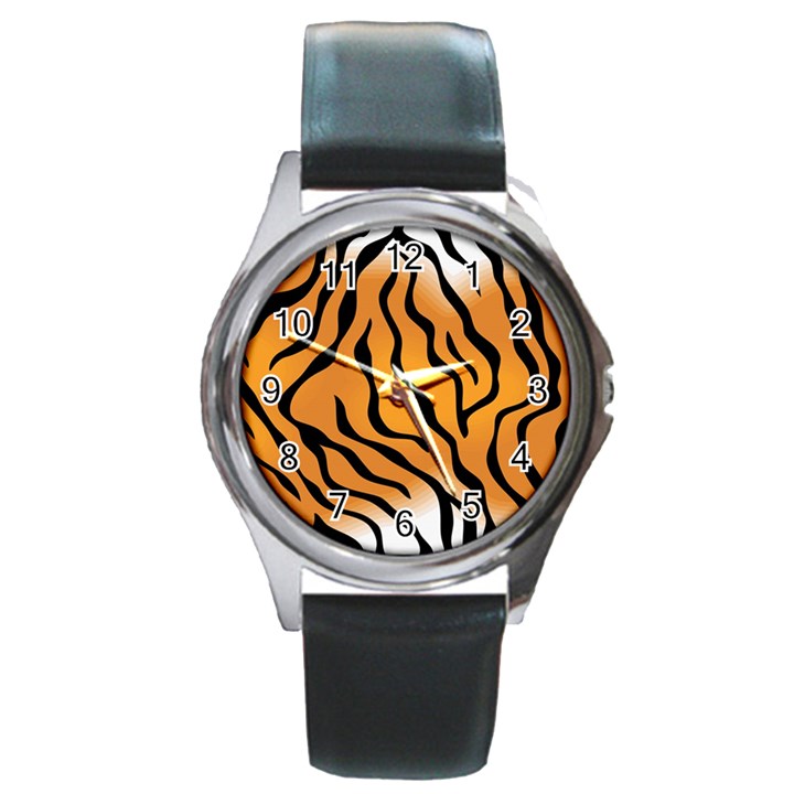 Tiger Skin Pattern Round Metal Watch