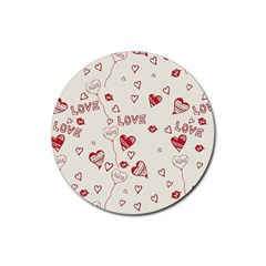 Pattern Hearts Kiss Love Lips Art Vector Rubber Coaster (round)  by BangZart