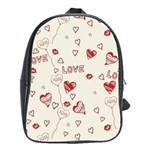 Pattern Hearts Kiss Love Lips Art Vector School Bags(Large)  Front