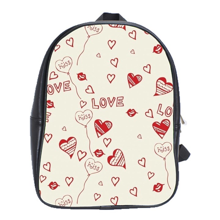 Pattern Hearts Kiss Love Lips Art Vector School Bags(Large) 