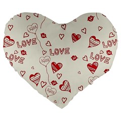 Pattern Hearts Kiss Love Lips Art Vector Large 19  Premium Flano Heart Shape Cushions by BangZart