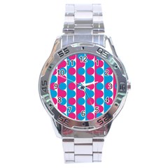 Pink And Bluedots Pattern Stainless Steel Analogue Watch by BangZart