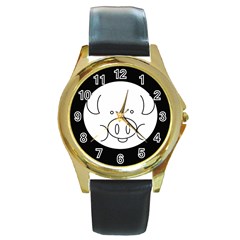 Pig Logo Round Gold Metal Watch by BangZart