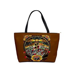 Tattoo Art Print Traditional Artwork Lighthouse Wave Shoulder Handbags by BangZart