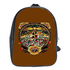 Tattoo Art Print Traditional Artwork Lighthouse Wave School Bags(large)  by BangZart