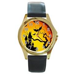 Halloween Night Terrors Round Gold Metal Watch by BangZart