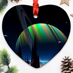 Planets In Space Stars Heart Ornament (two Sides) by BangZart