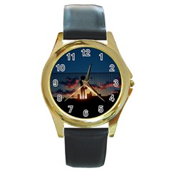 Art Sunset Anime Afternoon Round Gold Metal Watch by BangZart