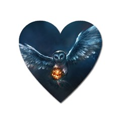 Owl And Fire Ball Heart Magnet by BangZart