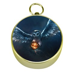 Owl And Fire Ball Gold Compasses by BangZart