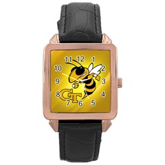 Georgia Institute Of Technology Ga Tech Rose Gold Leather Watch  by BangZart