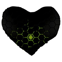 Green Android Honeycomb Gree Large 19  Premium Heart Shape Cushions