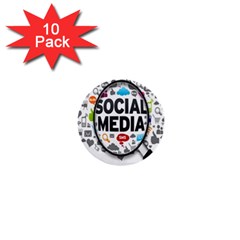 Social Media Computer Internet Typography Text Poster 1  Mini Buttons (10 Pack)  by BangZart