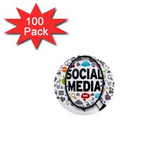 Social Media Computer Internet Typography Text Poster 1  Mini Buttons (100 Pack)  by BangZart