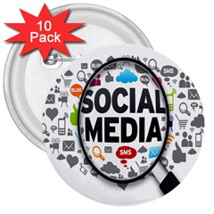 Social Media Computer Internet Typography Text Poster 3  Buttons (10 Pack)  by BangZart