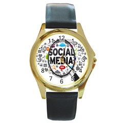 Social Media Computer Internet Typography Text Poster Round Gold Metal Watch by BangZart