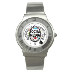 Social Media Computer Internet Typography Text Poster Stainless Steel Watch by BangZart