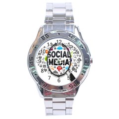 Social Media Computer Internet Typography Text Poster Stainless Steel Analogue Watch by BangZart