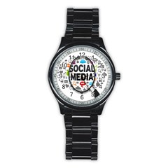 Social Media Computer Internet Typography Text Poster Stainless Steel Round Watch by BangZart