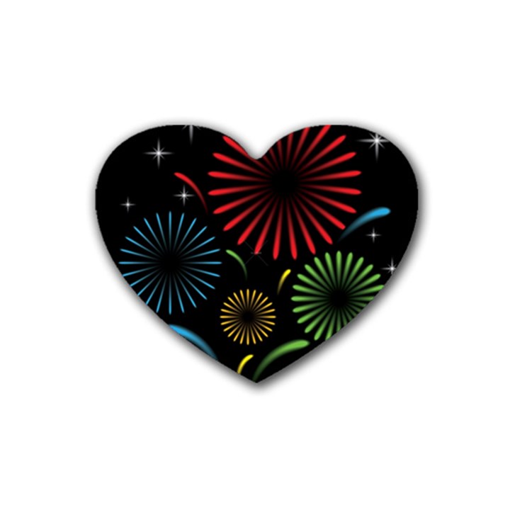 Fireworks With Star Vector Rubber Coaster (Heart) 