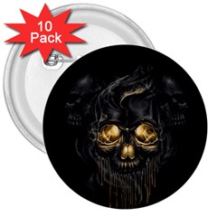 Art Fiction Black Skeletons Skull Smoke 3  Buttons (10 Pack)  by BangZart