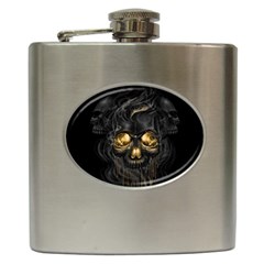 Art Fiction Black Skeletons Skull Smoke Hip Flask (6 Oz) by BangZart