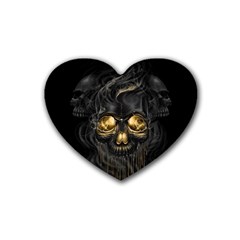 Art Fiction Black Skeletons Skull Smoke Rubber Coaster (heart)  by BangZart