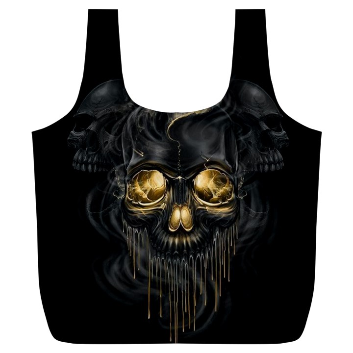 Art Fiction Black Skeletons Skull Smoke Full Print Recycle Bags (L) 