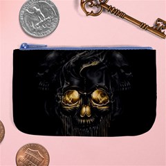 Art Fiction Black Skeletons Skull Smoke Large Coin Purse