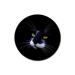 Face Black Cat Rubber Round Coaster (4 Pack)  by BangZart