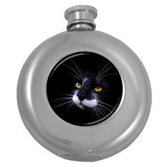 Face Black Cat Round Hip Flask (5 Oz) by BangZart