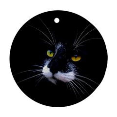 Face Black Cat Round Ornament (two Sides) by BangZart