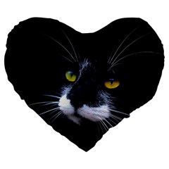 Face Black Cat Large 19  Premium Flano Heart Shape Cushions by BangZart