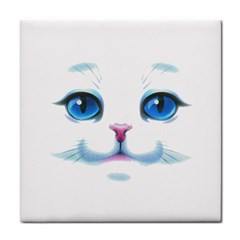 Cute White Cat Blue Eyes Face Tile Coasters by BangZart