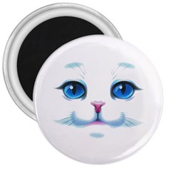 Cute White Cat Blue Eyes Face 3  Magnets by BangZart