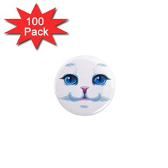 Cute White Cat Blue Eyes Face 1  Mini Magnets (100 Pack)  by BangZart