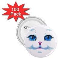 Cute White Cat Blue Eyes Face 1 75  Buttons (100 Pack) 