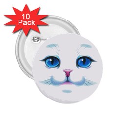 Cute White Cat Blue Eyes Face 2 25  Buttons (10 Pack) 