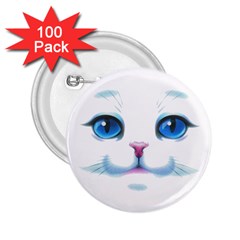 Cute White Cat Blue Eyes Face 2 25  Buttons (100 Pack) 