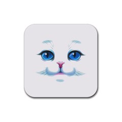 Cute White Cat Blue Eyes Face Rubber Coaster (square)  by BangZart