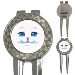 Cute White Cat Blue Eyes Face 3-in-1 Golf Divots