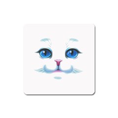 Cute White Cat Blue Eyes Face Square Magnet by BangZart