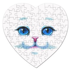 Cute White Cat Blue Eyes Face Jigsaw Puzzle (heart) by BangZart