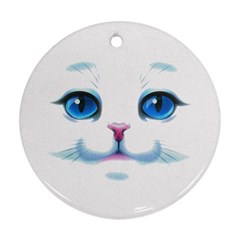 Cute White Cat Blue Eyes Face Round Ornament (two Sides) by BangZart