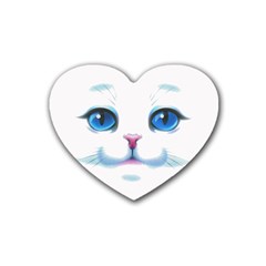 Cute White Cat Blue Eyes Face Heart Coaster (4 Pack)  by BangZart